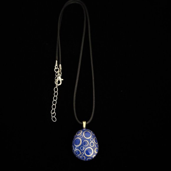 Hand Painted Dot Art Pendant, Cobalt and Gold - Picture 6 of 14